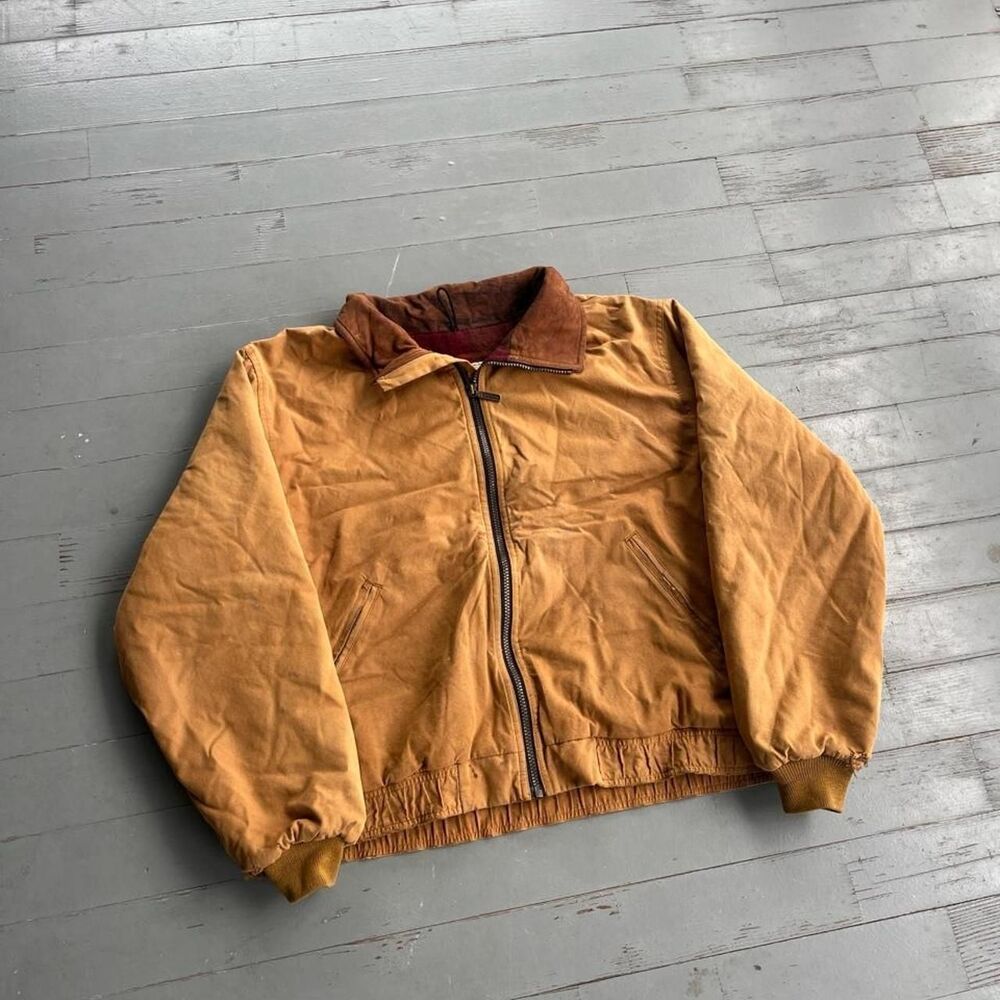 Vintage 90s L.L. Bean Plaid Lined Canvas Cropped Bomber Jacket